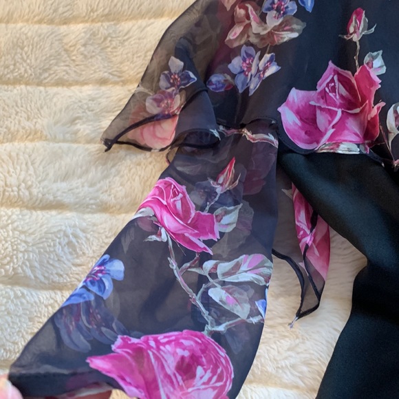 Vintage 80’s pink black sheer chiffon collar bow blazer jacket M - Picture 3 of 12